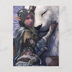 Carte Postale Neige+Elfe+Fille+avec+Lion