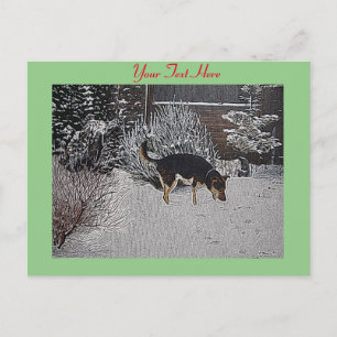 Carte Postale Neige hivernale scène avec mignon chien noir et br