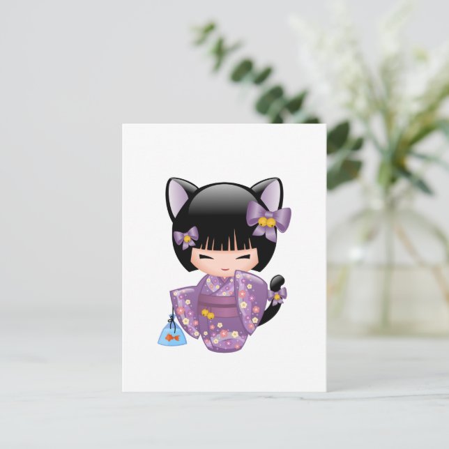 Carte Postale Neko Kokeshi Poupée - Cat Ears Geisha Girl (Debout devant)