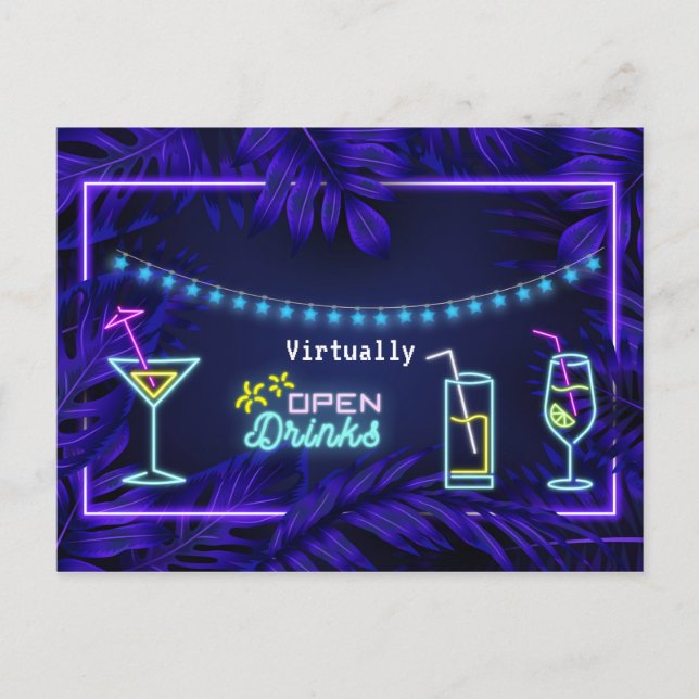 Carte Postale Neon Adult Boissons Virtuelles Anniversaire Fête (Devant)