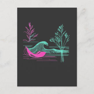 Carte Postale NEON CALM – Retro Wave & Botanical Line Art
