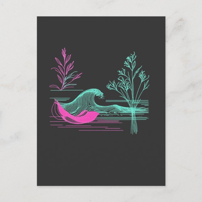 Carte Postale NEON CALM – Retro Wave & Botanical Line Art (Devant)