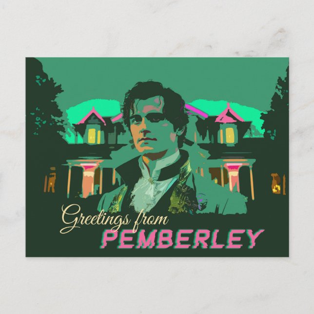 Carte Postale Neon Cyberpunk M. Darcy Salutations de Pemberley (Devant)