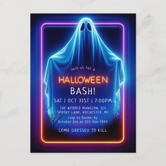 Carte Postale Neon fantôme Halloween (Devant)