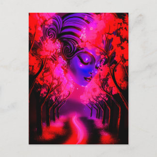 Carte Postale Neon Goddess in Enchanted Forest