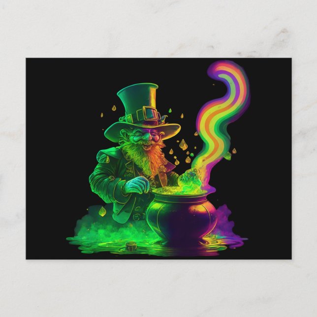 Carte Postale Neon Leprechaun Rainbow (Devant)