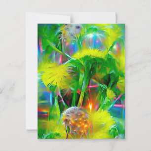 Carte Postale Neon Llow Dandelions dans Dream Garden