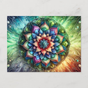 Carte Postale Neon Mandala céleste avec Abstraite vibrante