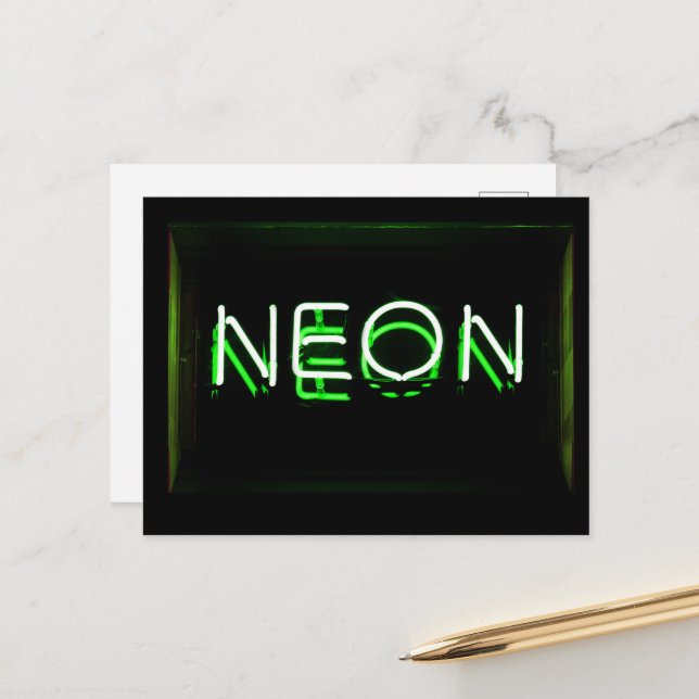 Carte Postale NEON - Panneau vert néon (Devant/Arrière en situation)