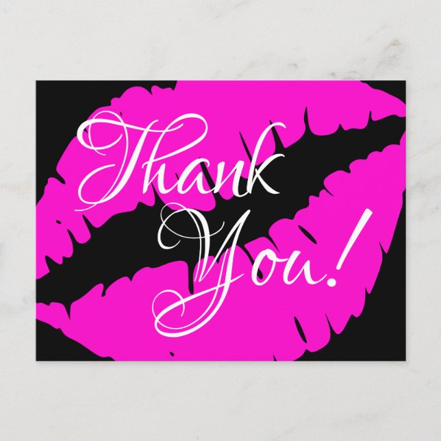 Carte Postale Neon Pink Lipstick Calligraphie Merci Noir (Devant)