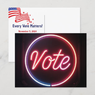 Carte Postale Neon Rose Vote Sign On Noir