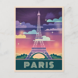 Carte Postale Neon Synthwave Tour Eiffel Paris France