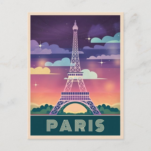 Carte Postale Neon Synthwave Tour Eiffel Paris France (Devant)