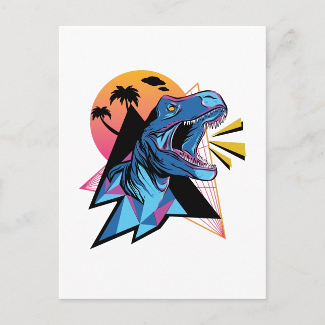 Carte Postale Neon T-Rex Dinosaur Graphique Ado Enfants Cool ten (Devant)