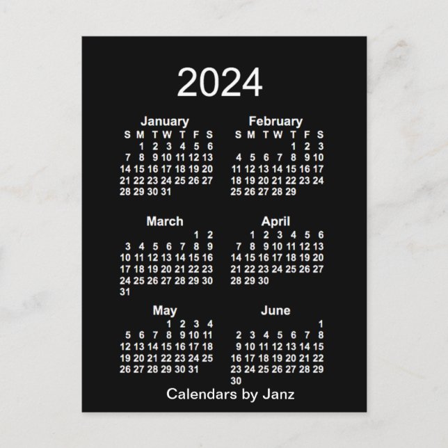Carte Postale Neon White 6 mois Mini Calendrier 2024 par Janz (Devant)