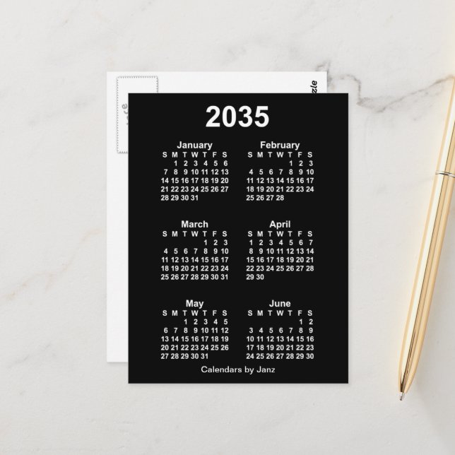 Carte Postale Neon White 6 mois Mini Calendrier 2035 par Janz (Devant/Arrière en situation)