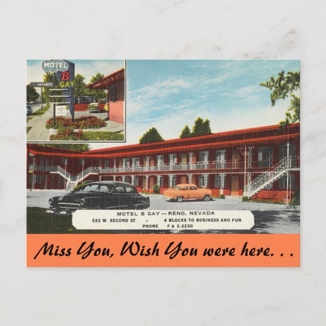 Carte Postale Nevada, Motel B Gay, Reno (Devant)