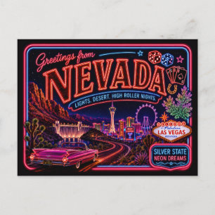 Carte Postale Nevada Neon État Rétro Vintage