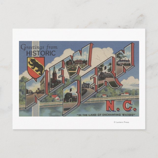 Carte Postale New Berne, Caroline du Nord - Scènes à grandes let (Devant)