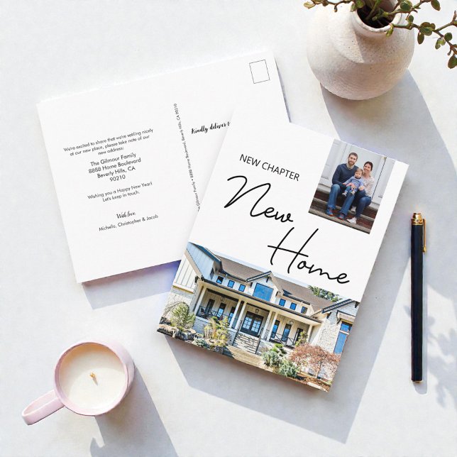 Carte Postale New Chapter New Home Family Custom Photo and House (New Chapter New home family house moving announcement cards.)