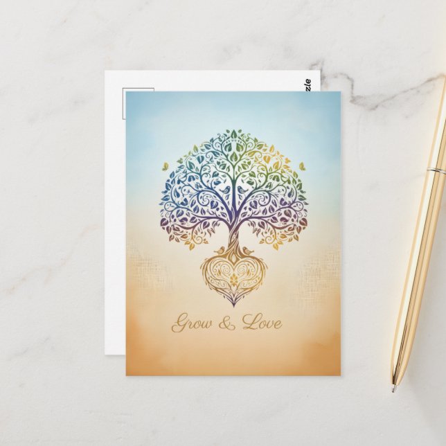 Carte Postale New Grow and love design (Devant/Arrière en situation)
