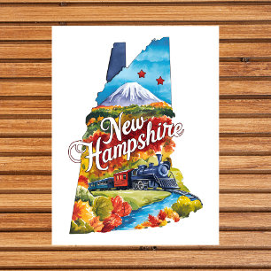 Carte Postale New Hampshire États-Unis État Forme Vintage Aquare