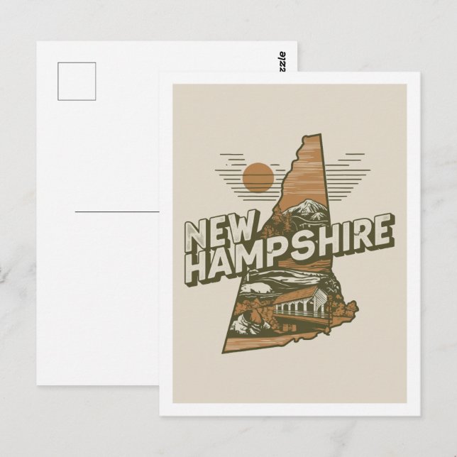 Carte Postale New Hampshire Retro Voyage Design Iconique États-U (Devant / Derrière)