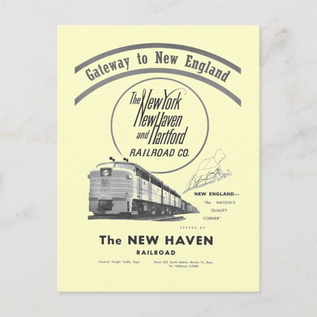 Carte Postale New Haven Railroad-Gateway to New England 1950 (Devant)