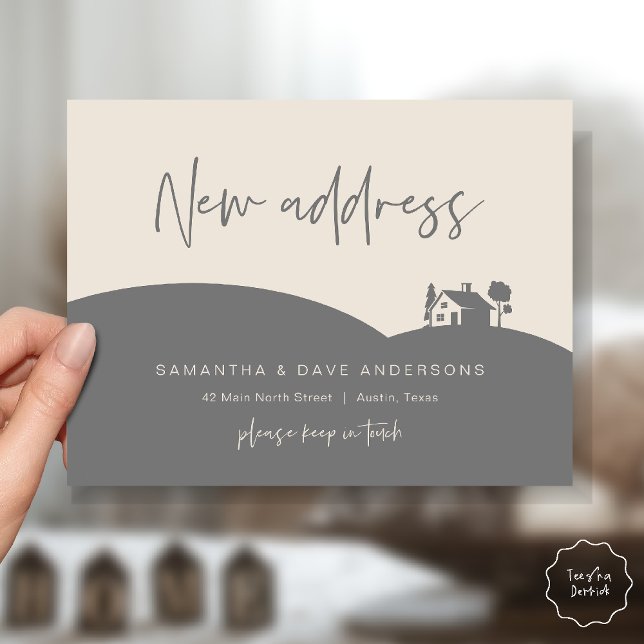 Carte Postale New Home Address Announcement, Little House (New Home Address Announcement, Little House Postcard in cream grey)