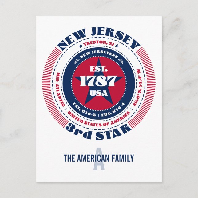 Carte Postale New Jersey, Trenton NJ, Monogramme patriotique (Devant)