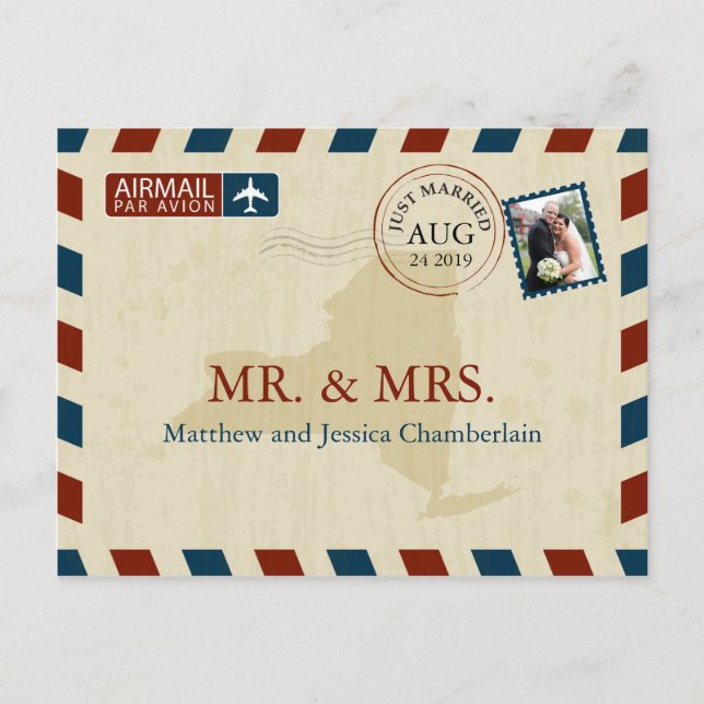 Carte Postale New York Airmail | Remerciements pour mariage (Devant)