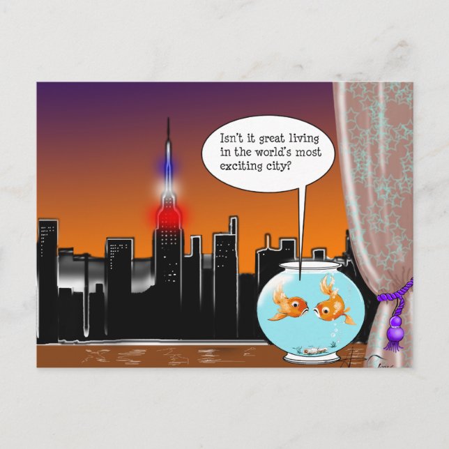 Carte Postale New York City Living Cartoon de poisson amusant (Devant)