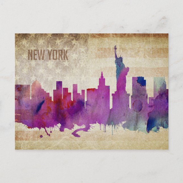 Carte Postale New York City, New York | Aquarelle Ville Skyline (Devant)