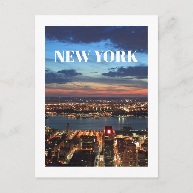 Carte Postale New York City Skyline Night Lights Bâtiments Riviè (Devant)