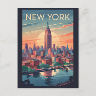 Carte Postale New York City Skyline Travel Art Vintage