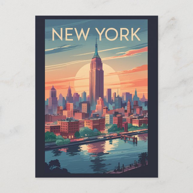 Carte Postale New York City Skyline Travel Art Vintage (Devant)