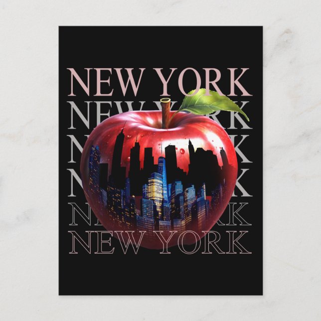 Carte Postale New York La Grosse Pomme Fruit Silhouette City (Devant)