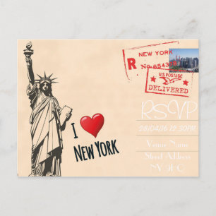 Carte Postale New York Mariage à thème RSVP Invitation avec phot