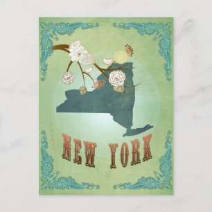 Carte Postale New York Modern Vintage State Map - Vert