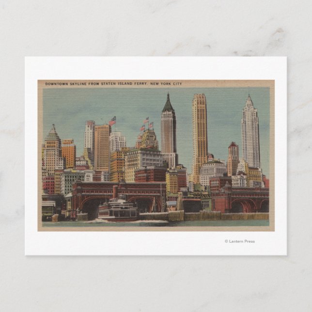 Carte Postale New York, NY - Downtown Skyline de Staten (Devant)