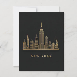 Carte Postale New York Skyline Gold Line Art