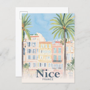 Carte Postale Nice France Aquarelle Peinture Voyage