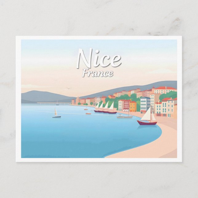 Carte Postale Nice France Côte d'Azur Pastel Travel (Devant)