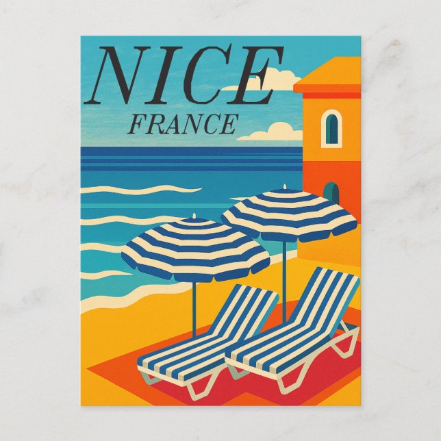Carte Postale Nice France Côte d'Azur Plage Voyage Vintage (Devant)