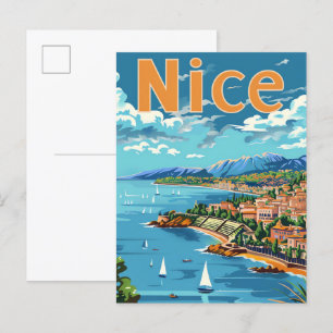 Carte Postale Nice France Vintage Retro Voyage Illustration