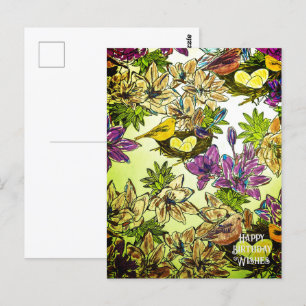 CARTE POSTALE NID D'OISEAU ORANGE VIOLET     Color