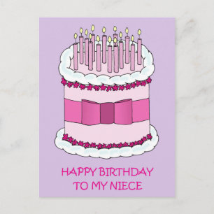 Carte Postale Niece Joyeux Anniversaire Cartoon gâteau et bougie