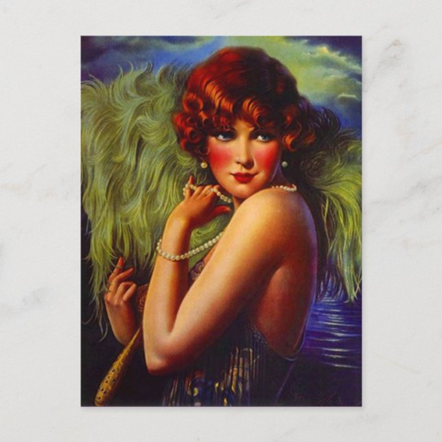 Carte Postale Night At The Beach Flapper Girl & Plumes Postcard (Devant)