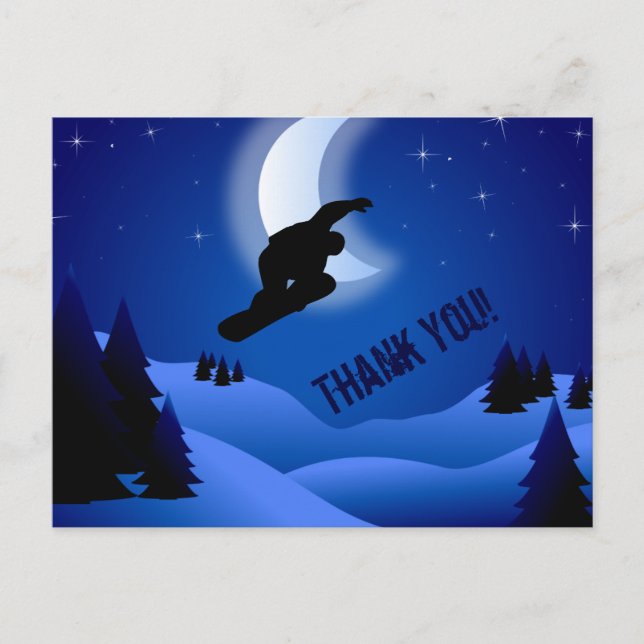 Carte Postale Night Snowboard Mountain et Moon Merci (Devant)