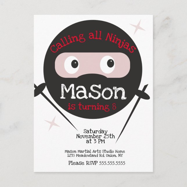 Carte Postale Ninja Arts Martiaux Karate Boys Anniversaire N'Imp (Devant)